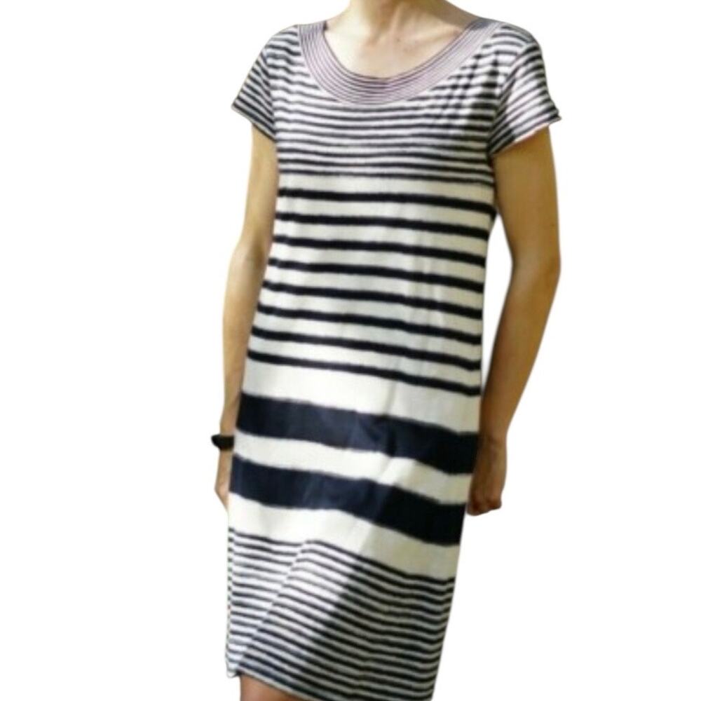 Maeve Navy White Striped Short‎ Sleeve Knit Tee Dress XL Preppy Nautical Coastal